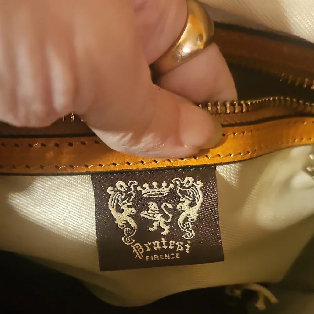 Pratesi Cognac Leather Tote with Genuine Bamboo Handles - Picture 7 of 10